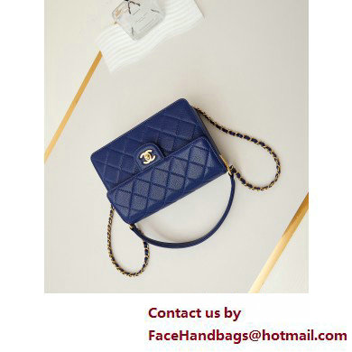 Chanel Grained Calfskin  &  Gold-Tone Metal Flap Bag with Top Handle Blue 2025